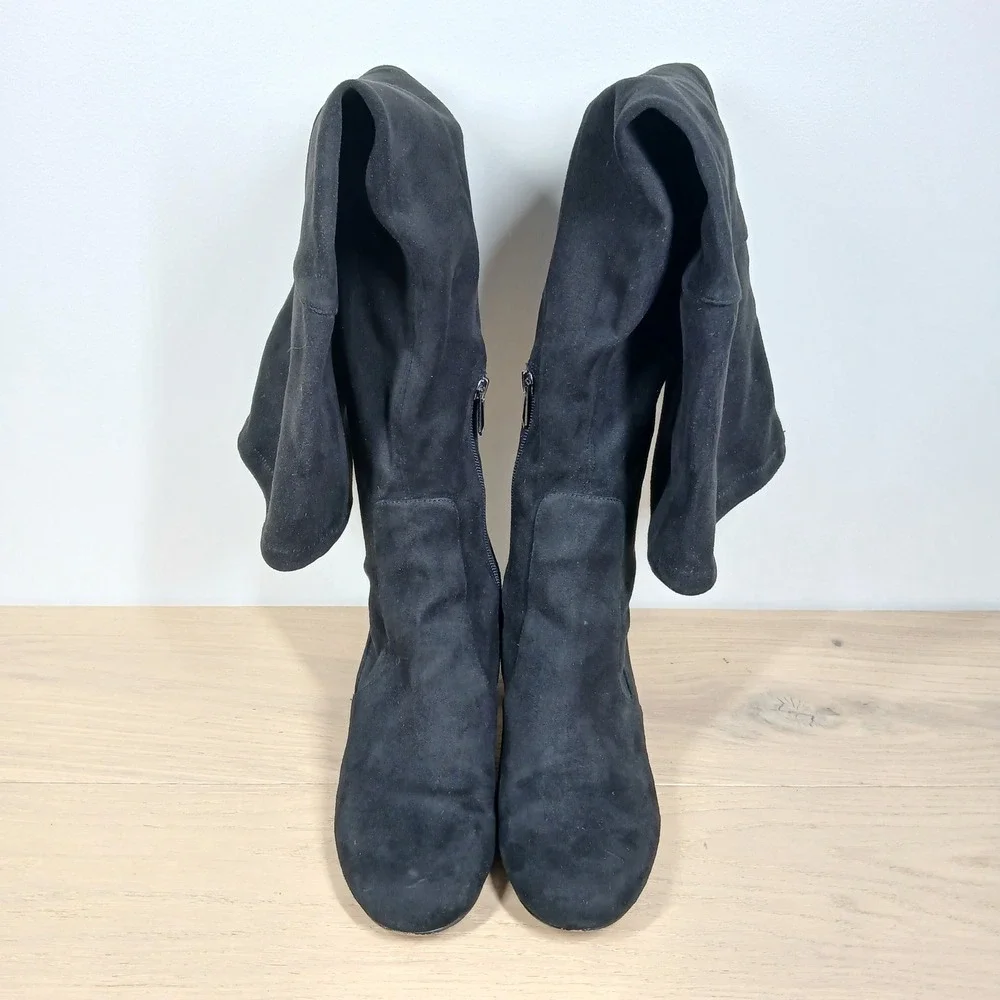 Sam Edelman Over The Knee Boots Women 8.5 Black Leather Block Heel Streetwear